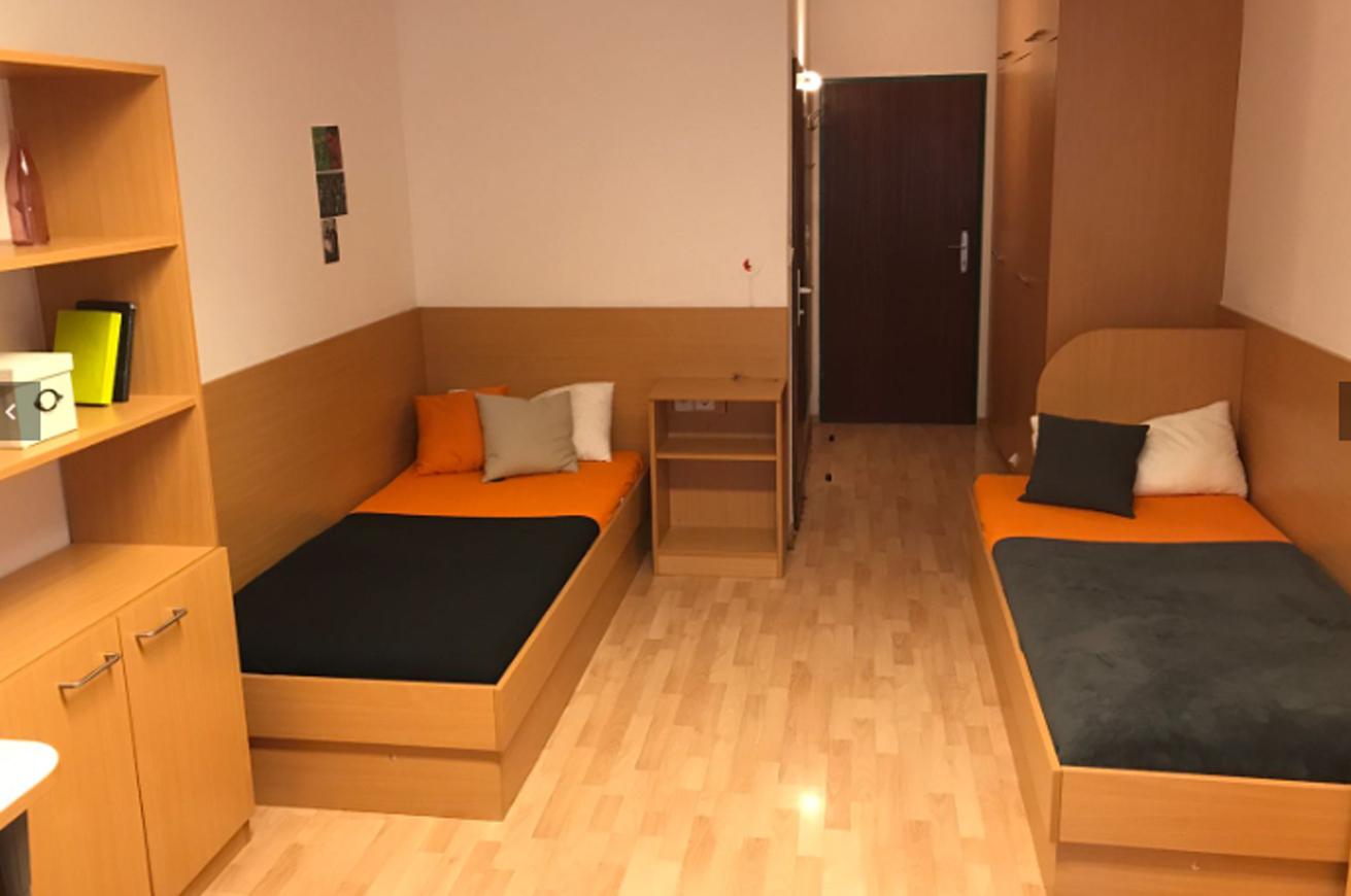 اتاق دو نفره با وسایل چوبی در خوابگاه اتریش