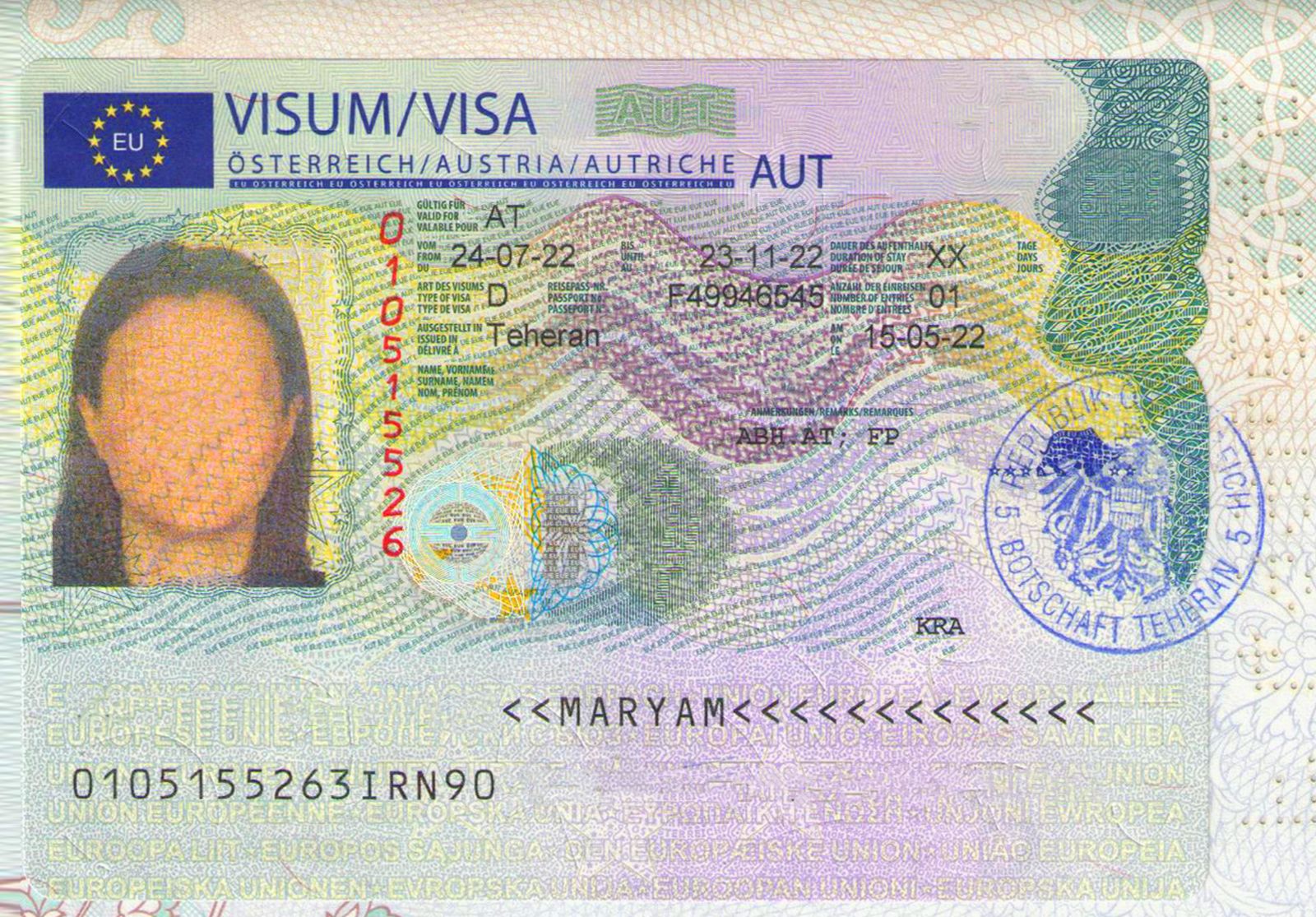ویزای اخذ شده خانم x  توسط موسسه اورانوس