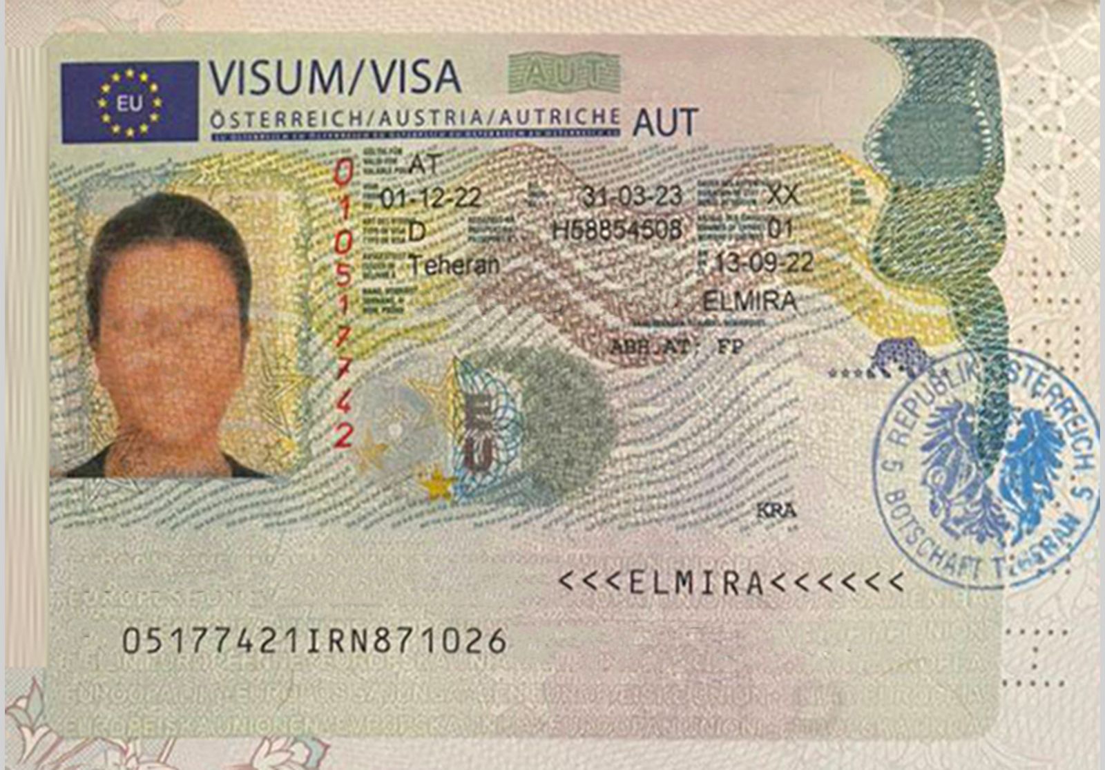 ویزای اخذ شده خانم z  توسط موسسه اورانوس