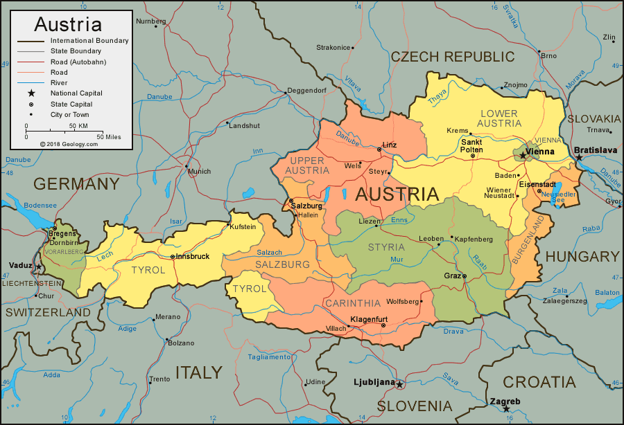 نقشه کشور اتریش - دانش پژوهان اورانوس