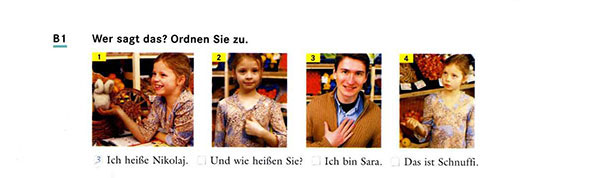 یک مرد جوان و دختر خردسال در حال معرفی خود به زبان آلمانی