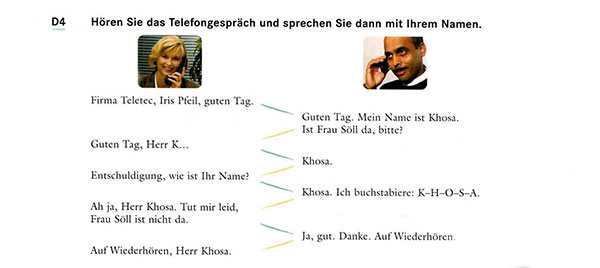 مرد و خانمی در حال صحبت با تلفن- آموزش زبان المانی